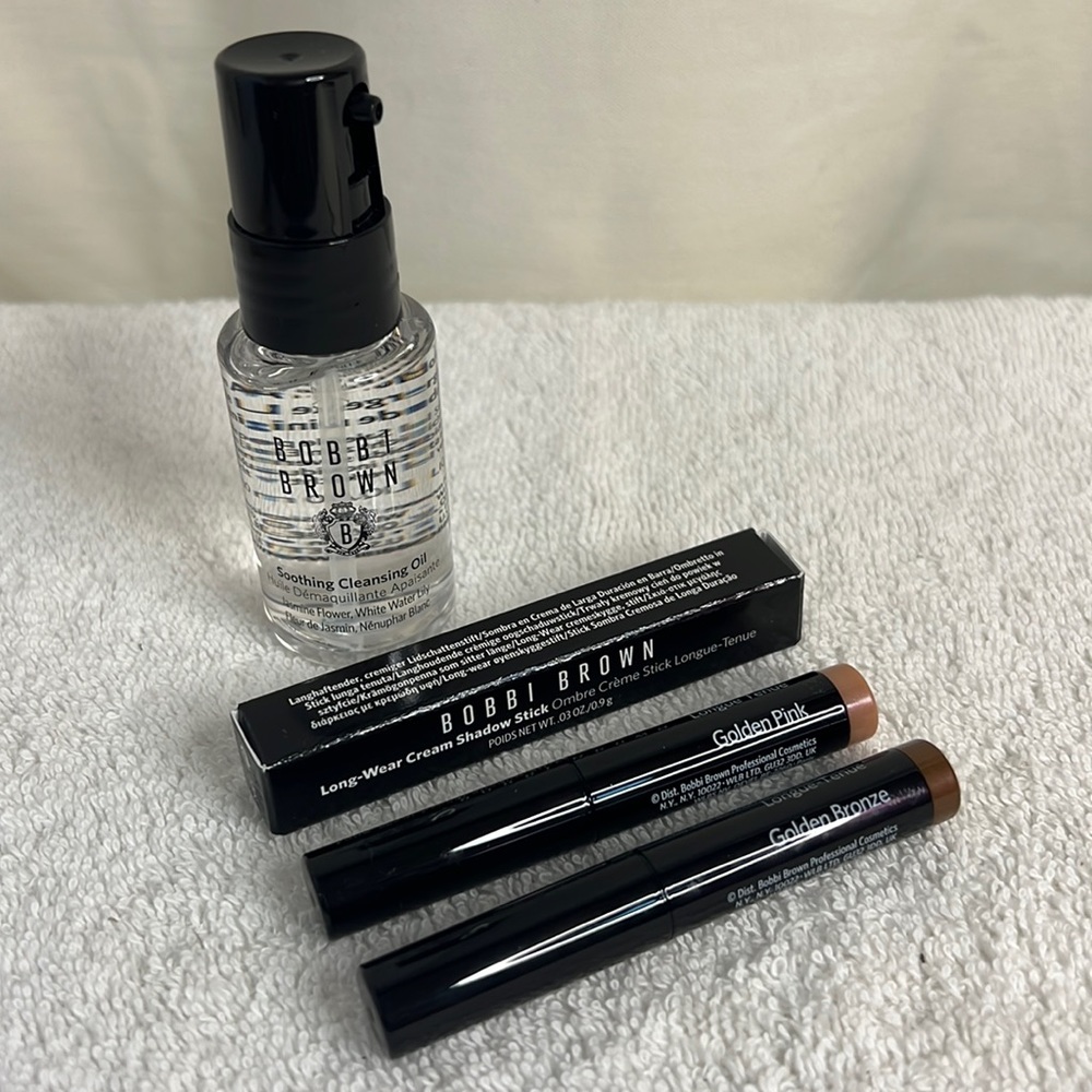 NEW Bobbi Brown Bundle 2 mini Shadow sticks + Soothing Cleansing Oil